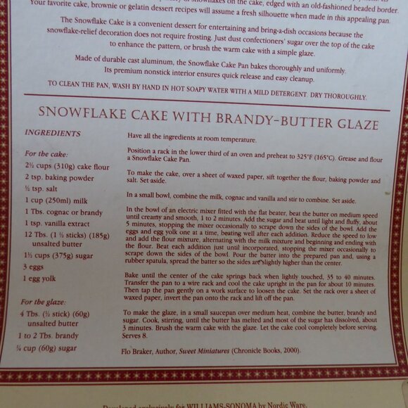 NEW NORDIC WARE WILLAM SONOMA HOLIDAY WINTER SNOWFLAKE CAKE BAKEWARE PAN - Picture 6 of 8